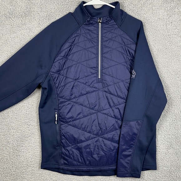 Sunice Jacket Pullover Golf Men Medium Blue Quarter Zip Quilted Long Sleeve Logo